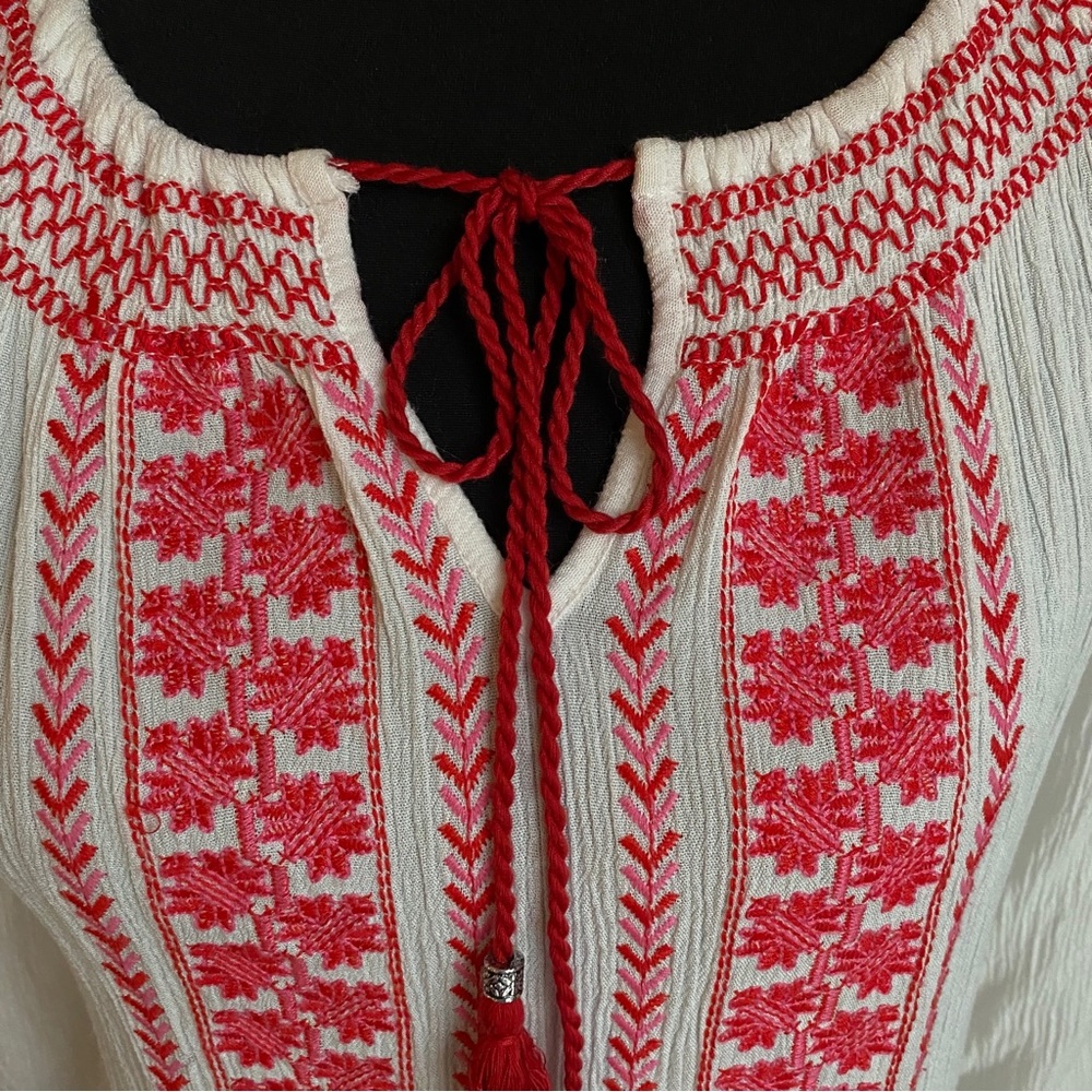 Umgee Women’s White with Pink Embroidery Tunic or Dress | Large